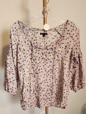 GAP Pale Pink Floral Scoop-Neck Blouse